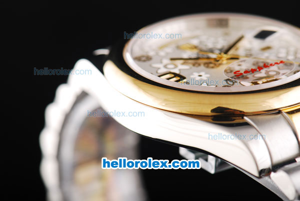 Rolex Day-Date II Oyster Perpetual Automatic Movement Two Tone with Gold Bezel and Flower Pattern Silver Dial - Click Image to Close